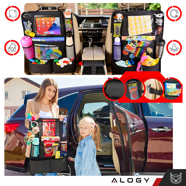 2x Organizer samochodowy do auta na fotel tył oparcie siedzenie samochodu ochraniacz Alogy na tablet Czarny