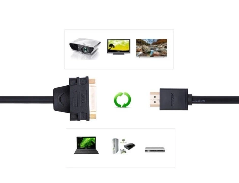 "Ugreen Kabeladapter Kabeladapter DVI 24 5 Pin (Buchse) - HDMI (Stecker) 22 cm schwarz (20136)"