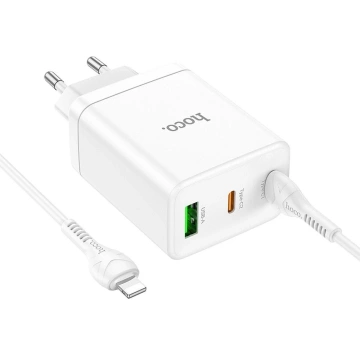 HOCO Wandladegerät 2 x Typ C USB A Kabel Typ C zu Lightning PD QC3.0 3A 35W Weiß