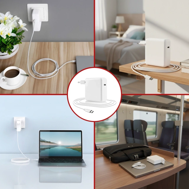 Ładowarka zasilacz do Apple MacBook – szybkie ładowanie Power Delivery PD 61W, kabel USB-C do USB-C 2 m, uniwersalna i bezpieczna – Alogy PowerLink™ Biały