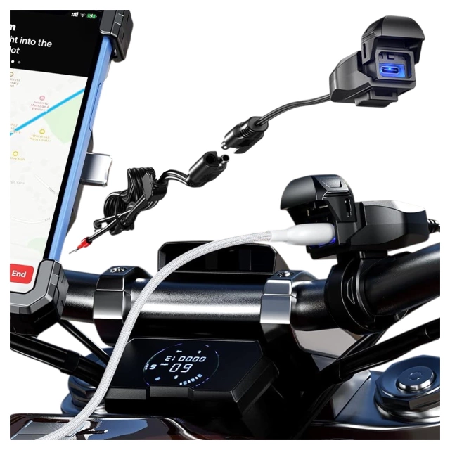 Ładowarka Motocyklowa Kewig USB-C 36W, Szybkie Ładowanie QC, Wodoodporna IP65 z Wyłącznikiem i Podświetleniem LED, Montaż na Kierownicy, do Telefonu, Kamerki, Interkomu – Czarna