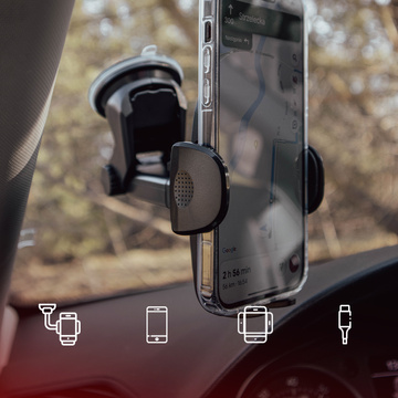 Alogie-Autohalterung für ein 4-7-Zoll-Telefon für ein Armaturenbrett und eine Windschutzscheibe Schwarz