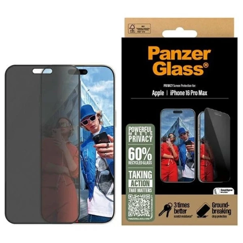 Gehärtetes Glas für iPhone 16 Pro Max PanzerGlass Privacy Displayschutz Ultra-Wide Fit