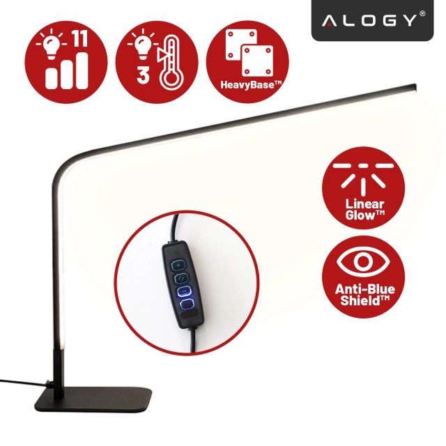 Lampka biurkowa nocna LED długie oświetlenie – trzy tryby barwy, regulacja jasności, lampa na biurko, do czytania i pracy domowej – Alogy StudyBeam™