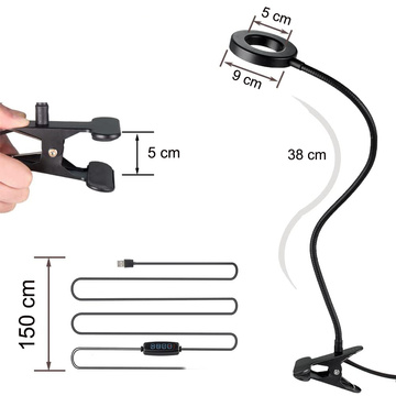 Lampe flexibler Ring Lampe Alogy Clipring für Schreibtisch flexible Universalfernbedienung USB Schwarz