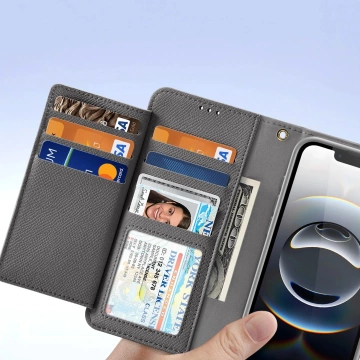 iPhone 16e Dux Ducis Lawa Lederhülle mit MagSafe Wallet Grau