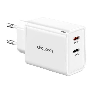 Ładowarka Sieciowa Choetech PD6013 GaN 65W 2x USB-C Biała