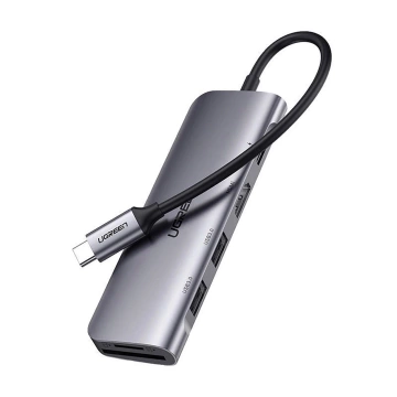 Ugreen CM195 ​​​​Adapter USB-C HDMI USB-A SD TF PD 100W Hub 6in1 Grau