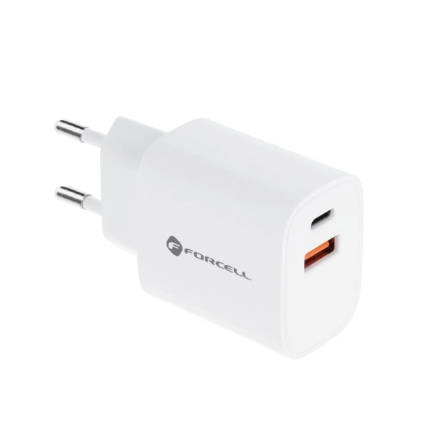 Ładowarka sieciowa FORCELL F-ENERGY Typ C + USB A PD QC4.0 3A 30W Biała