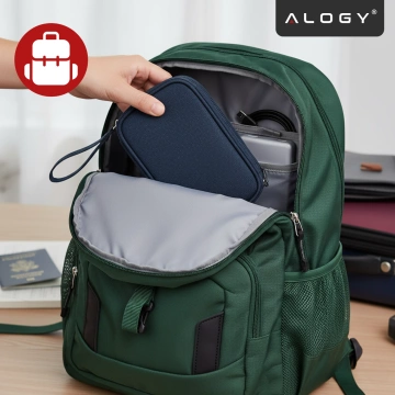 Reiseetui mit Organizer für Kabel, Ladegeräte, Handy und Powerbank, multifunktional und kompakt (21 x 12,5 x 5 cm), Alogy TravelPack™ – Marineblau