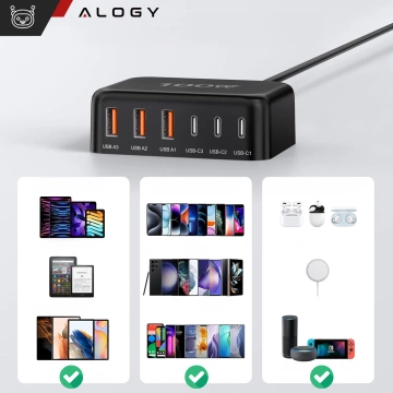 HUB-Splitter Alogy-Adapter für Computer-Laptop mit USB-C auf 3x USB-A 2.0 1x USB-A 3.0 Grau