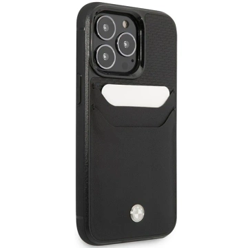 BMW BMHCP14L22RSEPK Handyhülle für Apple iPhone 14 Pro 6.1" schwarz/schwarz Leder Kartenfach