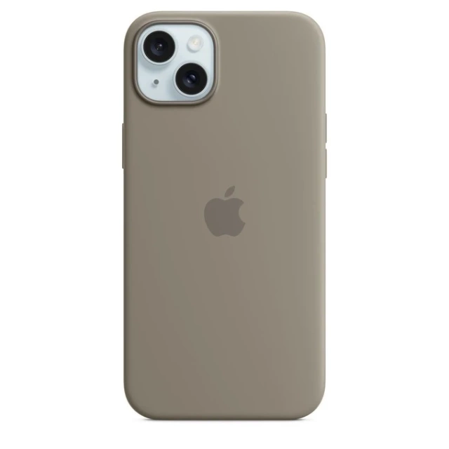 Hülle für Apple iPhone 15 Plus mit MagSafe, Farbe Grau-Beige Clay - Silikonhülle