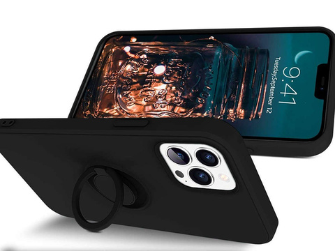 Etui silikonowe Ring Ultra Slim Alogy do iPhone 12/ 12 Pro 6.1 Czarne + Szkło