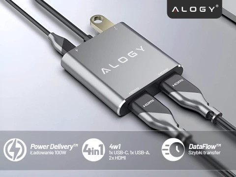 HUB-Splitter Alogy-Adapter für Computer-Laptop mit USB-C auf 3x USB-A 2.0 1x USB-A 3.0 Grau