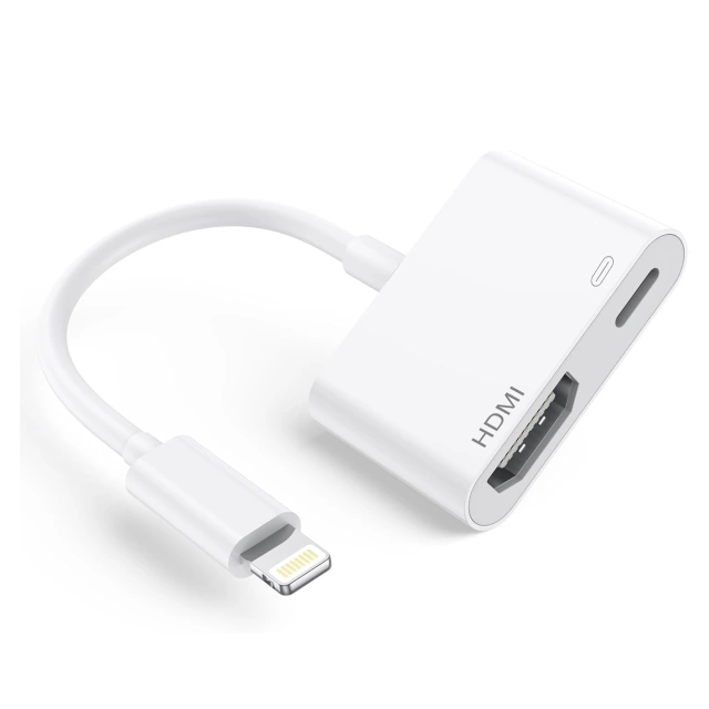 Przejściówka Lightning do HDMI i Lightning – adapter Full HD 60 Hz, łatwe podłączenie iPhone / iPad do TV lub projektora, Plug & Play – Alogy LightningHD™ Biały