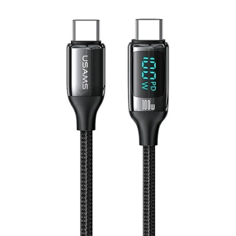 USAMS Geflochtenes Kabel U78 USB-C auf USB-C LED 3m 100W Fast schwarz/schwarz SJ559USB01 (US Charging-SJ559)