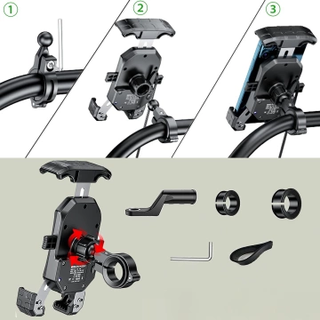 KEWIG M11B Motorradhalterung für Telefon mit QC 3.0 15W Qi-Ladegerät Schwarz