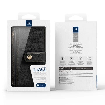 iPhone 15 Dux Ducis Lawa Leder Wallet Case MagSafe Schwarz