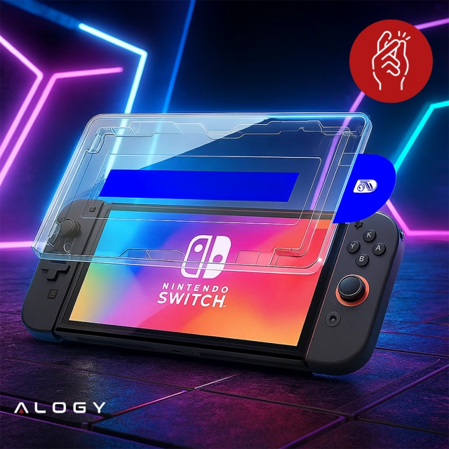 Szkło hartowane do Nintendo Switch 2 2025 ochronne szkiełko na ekran 9H Alogy EasyShield™️ z ramką montażową