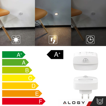3x Lampka nocna LED z czujnikiem ruchu do gniazdka EU 3 barwy światła Alogy Night Light Biała