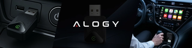 Adapter Bezprzewodowy Apple CarPlay i Android Auto do Auta, Plug & Play z Portem USB-A + Przejściówka USB-C, Szybkie Połączenie i Stabilna Transmisja, Alogy DriveLink™