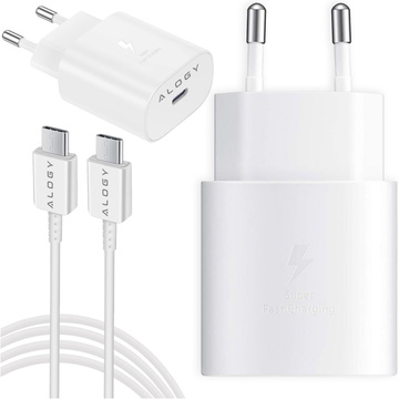 USB-C-Typ-C-PD-Premium-Wandladegerät, schnelles 45-W-3A-Typ-C-Kabel, 1 m, Alogy White