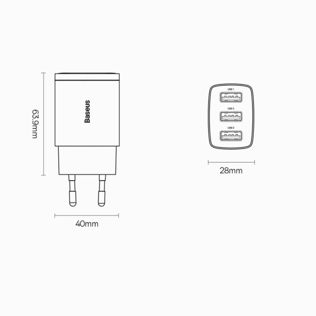 Ładowarka sieciowa Baseus Compact 3x USB Type A 17W Czarna