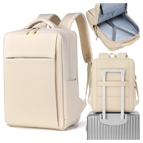 Plecak biznesowy na laptopa 15–16" – wodoodporny, odporny na wstrząsy, z kieszenią na butelkę i paskiem na walizkę – Alogy UrbanPack Pro™ Beżowy