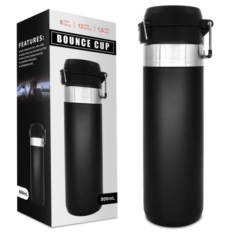 Kubek termiczny Termos Alogy ThermoGo™ 800ml Stalowy Szczelny Pakowny Podróżny do Kawy i Herbaty Sportowy Długo Trzymający Ciepło do Auta i Plecaka Czarny