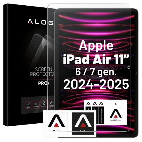 Szkło Hartowane 9H do Apple iPad Air 11" 6 / 7 / 2024-2025 , Wzmocnione i Odporne na Zarysowania, Łatwy Montaż Bez Bąbelków, Alogy Screen Protector Pro+™
