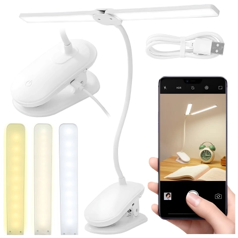 Lampka biurkowa nocna LED – akumulator 4000 mAh, podwójne oświetlenie, elastyczne ramię, klips z regulacją, idealna do biurka i łóżka – Alogy SmartClip™ Light Biała