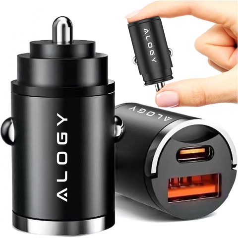 Ładowarka samochodowa USB QC 4.0 + USB-C typ C PD 30W szybka mocna do telefonu Alogy Car czarna