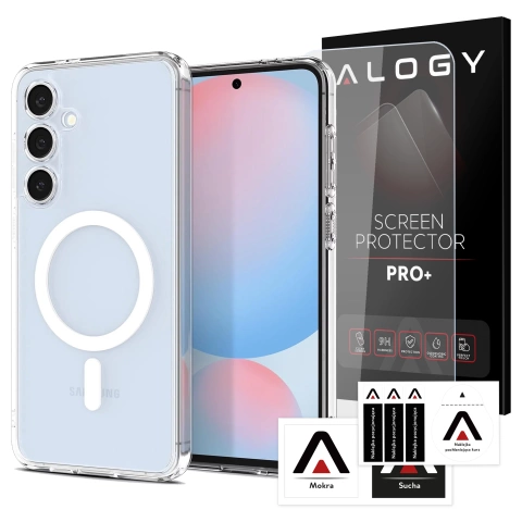 Etui do Samsung Galaxy S24 FE obudowa ochronna na telefon Alogy HybridMag™️ Case do MagSafe Przezroczyste + Szkło Hartowane