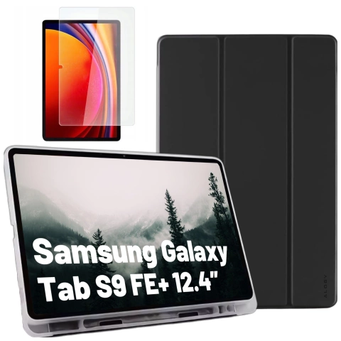 Etui ochronne do Samsung Galaxy Tab S9 FE+ 12.4" Alogy Book Cover Case obudowa na tablet Czarne + Szkło