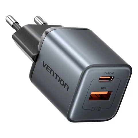 Ładowarka GaN Vention USB-C + USB-A 30W Szara