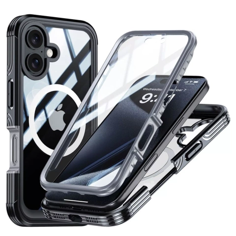 Etui ochronne na telefon do Apple iPhone 16 Alogy Shield360 MagCase™️ do MagSafe obudowa z ochroną wyświetlacza i aparatu Czarne