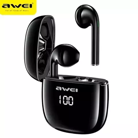 AWEI Słuchawki bezprzewodowe Bluetooth 5.0 T28P TWS + stacja dokująca czarne