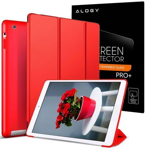Etui Alogy Smart Case Apple iPad 2 3 4 Czerwone + Szkło