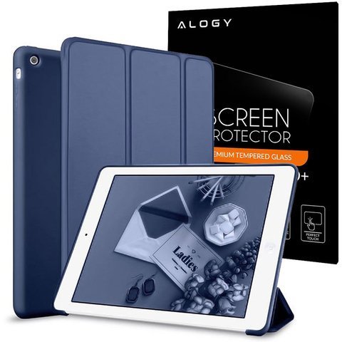 Etui Alogy Smart Case Apple iPad Air silikon Granatowe + Szkło