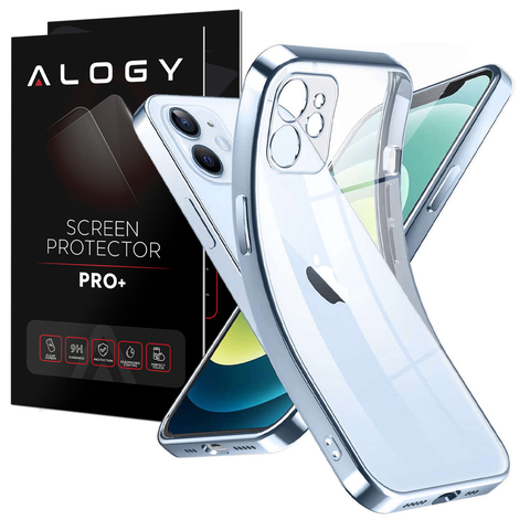 Etui Alogy TPU Luxury Case z osłonką na aparat do Apple iPhone 12 niebiesko-przezroczyste + Szkło