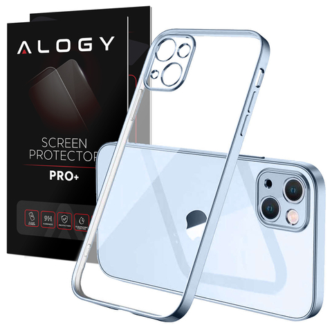 Etui Alogy TPU Luxury Case z osłonką na aparat do Apple iPhone 13 niebiesko-przezroczyste + Szkło