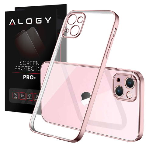 Etui Alogy TPU Luxury Case z osłonką na aparat do Apple iPhone 13 różowo-przezroczyste + Szkło
