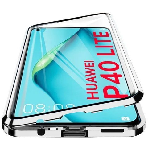 Etui magnetyczne szklane Dr.Fit dwustronne do Huawei P40 Lite Srebrne