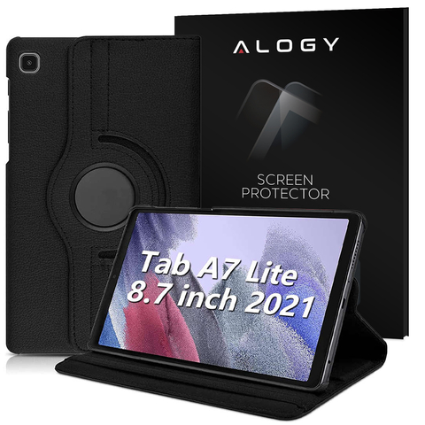 Etui na tablet obrotowe Alogy 360 do Samsung Galaxy Tab A7 Lite 8.7 SM-T220, SM-T225 Czarny + Szkło