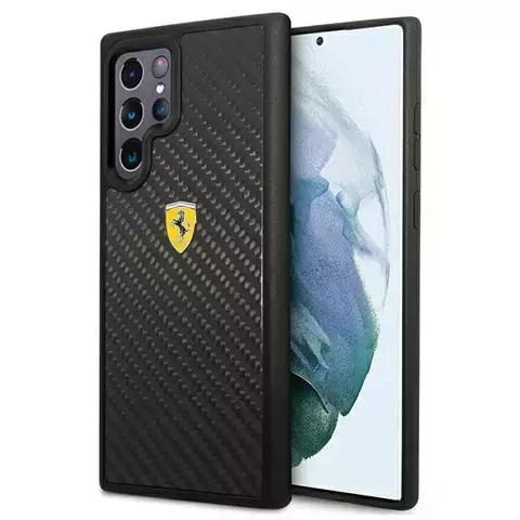 Etui na telefon Ferrari Hardcase do Samsung Galaxy S22 Ultra czarny/black hardcase On Track Real Carbon