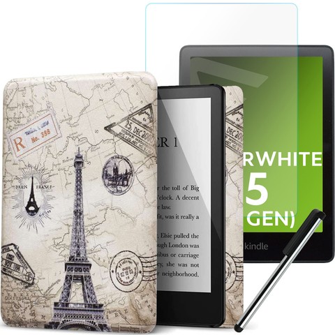Etui obudowa Alogy Smart Case do Kindle Paperwhite 5/ V 11 Gen Wieża Eiffla + Folia + Rysik