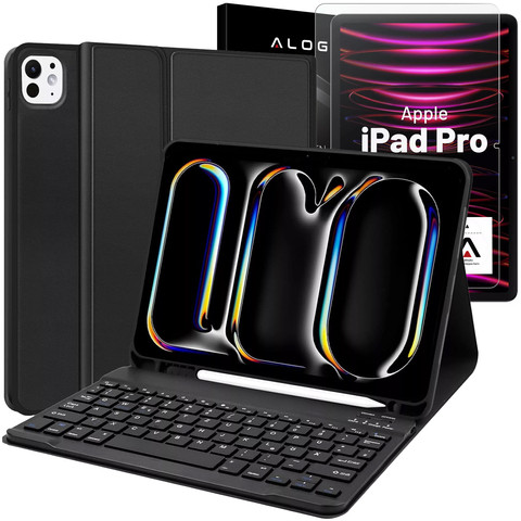 Etui ochronne z klawiaturą do Apple iPad Pro 11" M4 2024 Alogy Keyboard case z miejscem na rysik klawiatura Bluetooth czarne + szkło