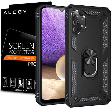 Etui pancerne obudowa Alogy Stand Armor Ring do Samsung Galaxy A32 4G + Szkło
