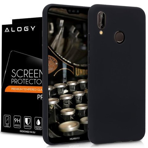 Etui silikonowe Alogy slim case do Huawei P20 Lite czarne + Szkło Alogy